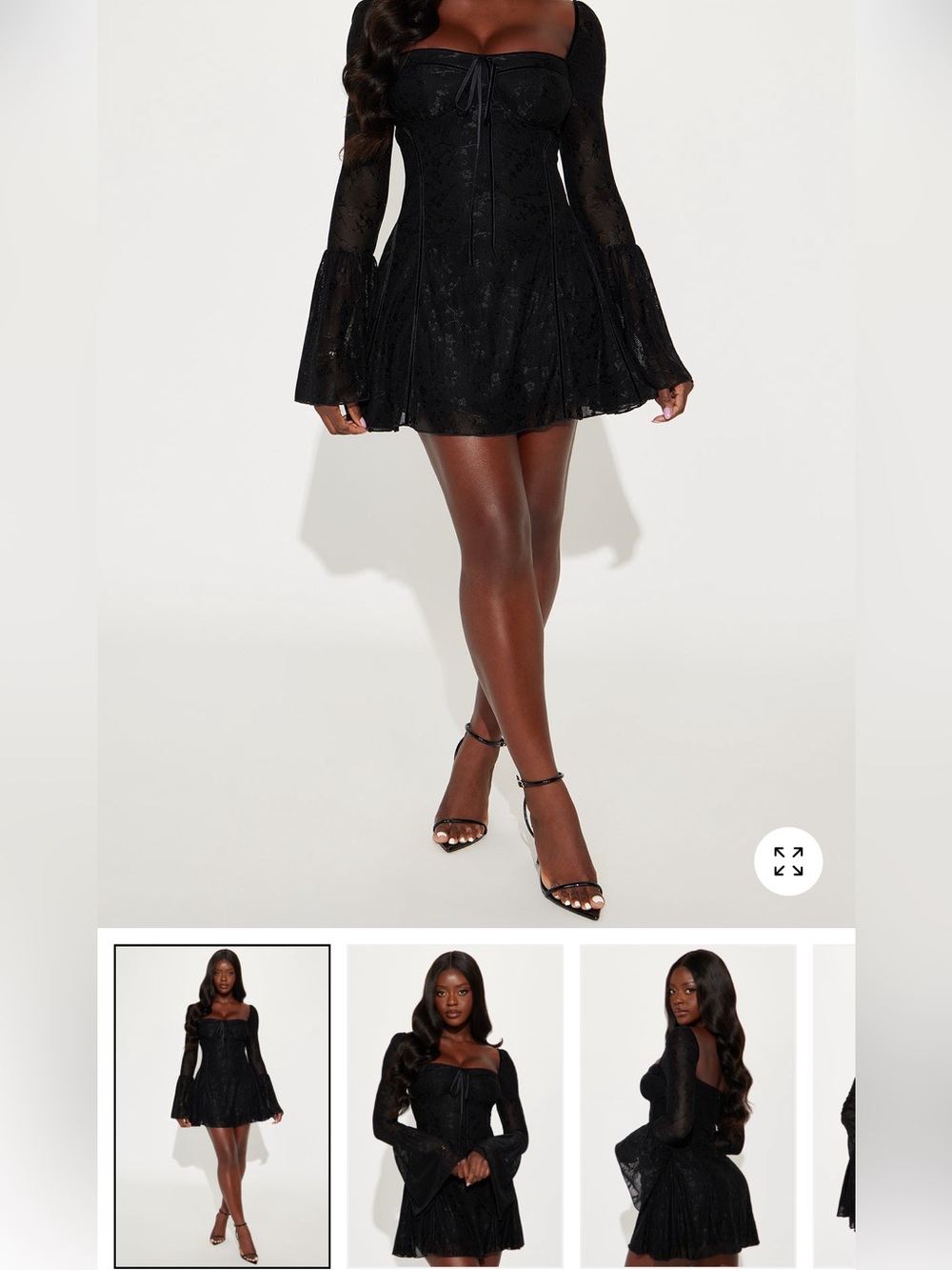 Fashion nova Black Lace Long-Sleeve Mini Dress